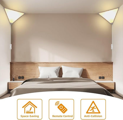 2 Pack Corner Light with 9W LED Bulb and Remote, 3 Color Temperature Corner Lamp, Dimmable Plug in Pendant Light with Acrylic Shade, Plug in Ceiling Light for Living Room, Bedroom