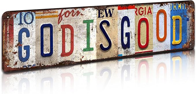 God is Good Vintage Metal Tin Sign - Rustic Inspirational Wall Art for Home, Prayer Room, Farmhouse, Office Décor - 4x16 Inch