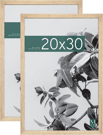 MCS Studio Gallery 20x30 Poster Frame Natural Woodgrain Engineered Wood, Vertical & Horizontal Wall Hanging Large Picture Frame for Photos, Posters & Art Prints (2-Pack)