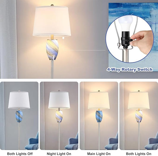 Lovlast Modern Floor Lamp with Nightlight for Living Room, Bedroom, Stained Glass Blue Lamp for Living Room Decor, Mid Century 65" Tall Standing Corner Lamp(Bulb Included)