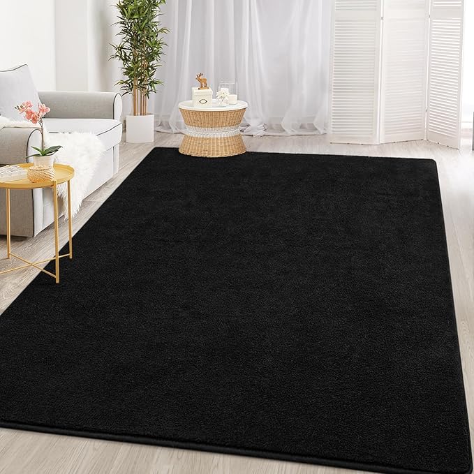 Gifeas Large Ultra Soft Modern Area Rugs for Living Room Bedroom, 6x9 Feet Black Thickened Memory Foam Indoor Solid Minimalist Carpets, Non-Slip Comfy Rug for Boys Girls Nursery Room Home Decor