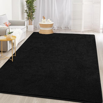 Gifeas Large Ultra Soft Modern Area Rugs for Living Room Bedroom, 6x9 Feet Black Thickened Memory Foam Indoor Solid Minimalist Carpets, Non-Slip Comfy Rug for Boys Girls Nursery Room Home Decor