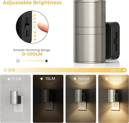 L LOHAS LED Night Light, Dimmable Night Lights Plug into Wall,[1 Pack] Metal-Shade Nightlight for Adults, Automatic Nightlights, Light Sensor,Soft White 3000K, Nightlight Plug in for Hallway Bedroom