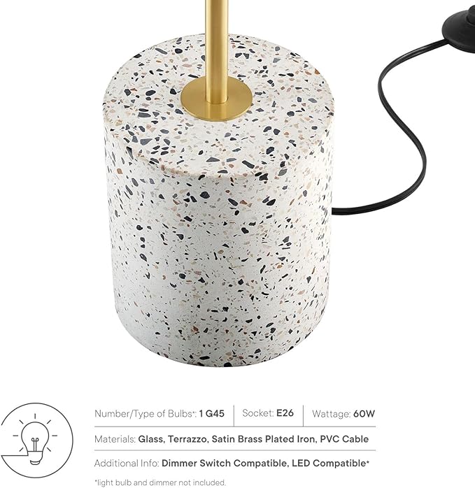 Modway Logic 1-Light Modern Glass/Terrazzo Floor Lamp in White/Brass