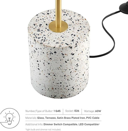 Modway Logic 1-Light Modern Glass/Terrazzo Floor Lamp in White/Brass