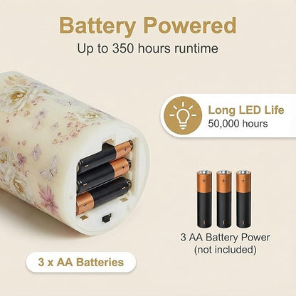 Eywamage Fiber Optic Flameless Pillar Candles with Remote, Floral Butterfly Spring LED Candles Flickering Home Decor Gift Set of 3