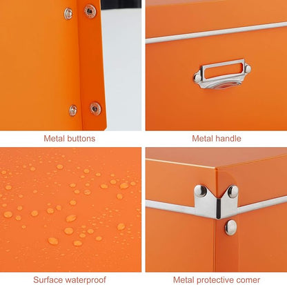 SEEKIND photo boxes storage, storage boxes with lids and Handles, 3 in 1 Set, Multiple Size(Small/Medium/Large) Plastic Box for Photos, tax papers, Cosmetic, Socks, Snacks, Etc(Orange)