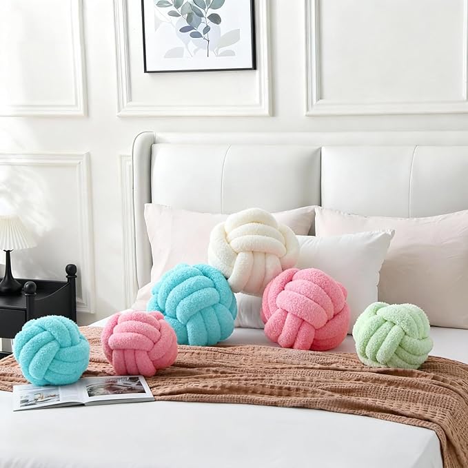 Knot Pillow Ball Plush - Decorative Throw Pillows for Bed Relieve Stress, Round Knot Cushion for Sofa Decor Pet Toy, Pink 12 inch