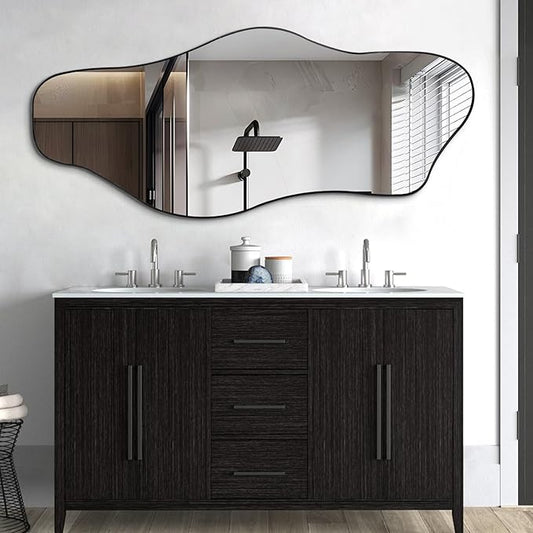 Large Irregular Mirror, 54.5"x24" Asymmetrical Tempered Glass Mirror, Modern Abstract Frameless Mirrors for Living Room Bedroom Hallway Entryway, Hangs Vertically or Horizontally