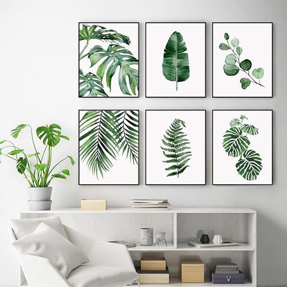 HoozGee Green Botanical Wall Art Print Set of 6 Natural Plant Leaves Home Decor Boho Leaf Bathroom Wall Art Canvas Plant Posters Leaf Art Prints Poster Set Room Decor (8"x10" UNFRAMED)