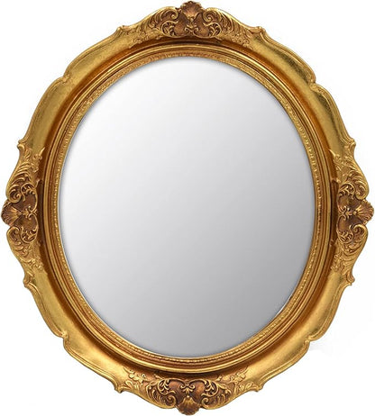 Funerom 12.8 x 14.3 inch Vintage Decorative Wall Mirror, Hanging Mirrors for Bedroom Living-Room Dresser Decor, Oval Gold
