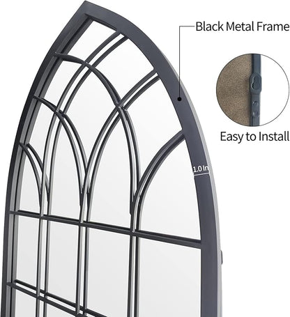 WAMIRRO Farmhouse Window Mirror,Arched Black Mantel Mirror,Cathedral Wall Mirrors with Window Pane for Entryway/Fireplace/Living Room/Hallway 20"X46"