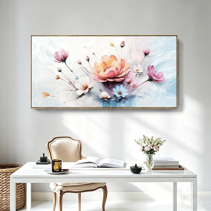 Extra Large Framed Modern Wall Art , Natural Abstract Style Canvas Wall Decor, High-Definition Color Plant And Flower Print Picture For Living Room, Bedroom, Dining Room, Entryway, Balcony And Office Space, 58×29 Inches.