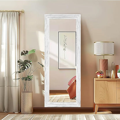 Full Length Mirror 58"x22" Solid Wood Frame Floor Large Mirror for Living Room, Bedroom Hanging or Leaning Wall-Mounted, White