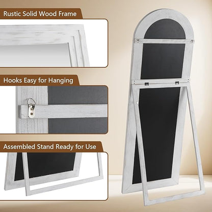MELOMOIR Arched Full Length Mirror with Solid Wood Frame, 56"x21" Rustic Farmhouse Floor Mirror with Stand, Free Standing Leaning Hanging, for Bedroom Living Room Dressing Room, Weathering White