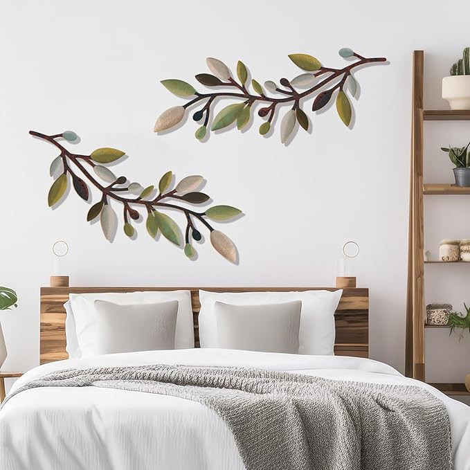 Zzbakress 2 Pcs Colorful Tree Leaf Wall Art Decor Vine Home Wall Decor Olive Branch Leaf Wall Decoration Large Wall Decor for Bedroom, Living Room, Wall Sculptures Indoor Outdoor (Unique)
