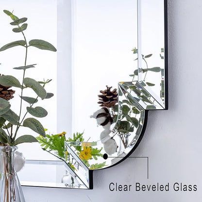 Chende Large Full Length Mirror, 59''x30'' Frameless Beveled Mirrors for Bathroom Vanity, Modern Decorative Mirror with Scalloped Glass Frame for Living Room, Dining Room, Entryway
