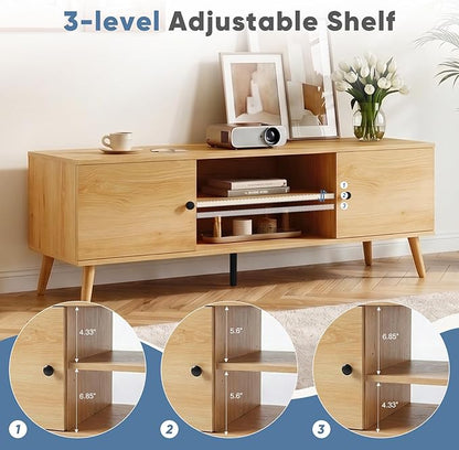DUMOS TV Stand for 55 60 inch TV, Modern Mid Century Entertainment Center with Storage, Wooden Media Console Table with 2 Cabinets, for Living Room, Bedroom, Wooden