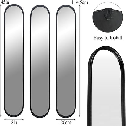 OUSHUAI Black Full Length Oval Mirror, 3-Pack Narrow Capsule Long Mirrors with Metal Frame for Dressing, Hallway, Living Room, Entryway Wall Decor