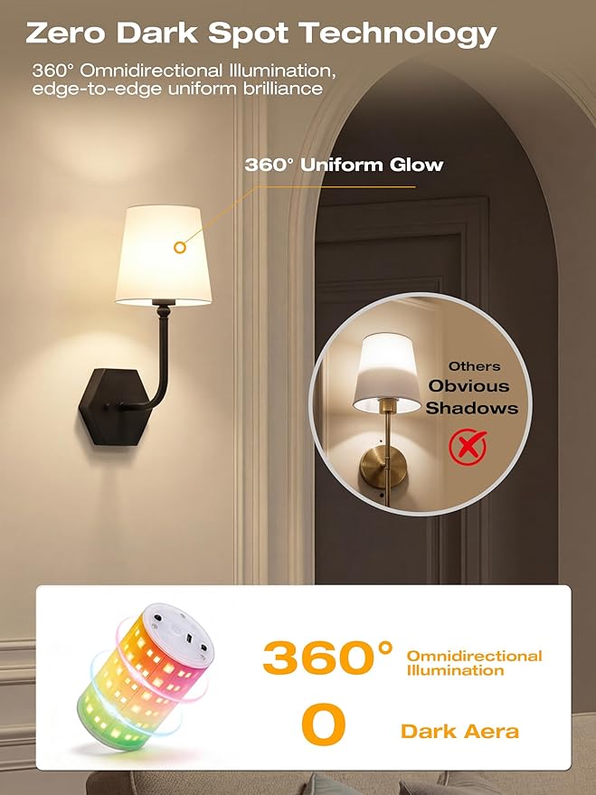 CLOUDY BAY 10000mAh Battery Operated Wall Sconces,Up to 100 Hours with Rechargeable RGB Dimmable Magnetic Bulb,Cordless Wall Lighting Fixtures with Remote for Bedroom,Black,2 Pack-17.9in