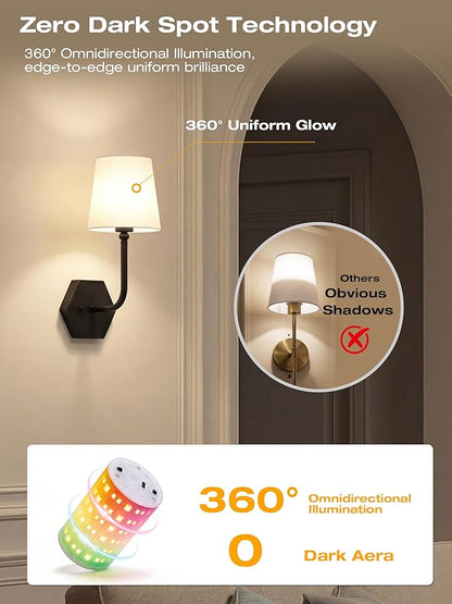 CLOUDY BAY 10000mAh Battery Operated Wall Sconces,Up to 100 Hours with Rechargeable RGB Dimmable Magnetic Bulb,Cordless Wall Lighting Fixtures with Remote for Bedroom,Black,2 Pack-17.9in