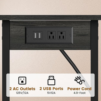 Asgolion Tall End Table with Charging Station, Skinny Nightstand with USB Ports and Outlets, 3 Tier Narrow Side Table with Storage for Bedroom, Living Room, Office, Carbon Gray