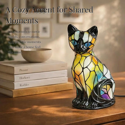 Cat Lamp, Stained Glass Cat Lamp, Decorative Resin LED Night Light for Cat Lovers, USB Vintage 3D Table Lamp Cozy Glow for Desk & Mantel – Fun Gift for Pet Owners (Siamese Cat B)