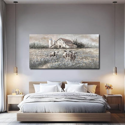 Cow Wall Printings Posters Animal Pictures Wall Art Black and White Wall Decorations for Dining Room Bedroom Office 24×48 Inch Nature Room Decor