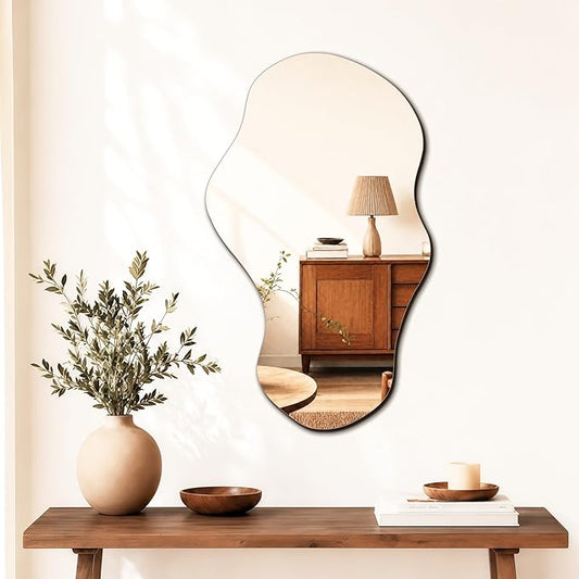 PERFNIQUE Irregular Wall Mirror Asymmetrical Mirror, 28''x17'' Decorative Modern Mirror for Bathroom Bedroom Living Room Entryway, Cloud Frameless, Wall Mounted (28''x17'', Cloud)
