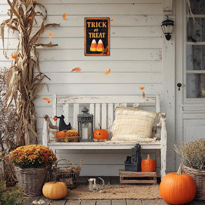 Trick or Treat Halloween Metal Tin Sign Vintage Rustic Wall Decor for Home Kitchen Entryway Farmhouse Decorative Signs Poster 8x12 Inch
