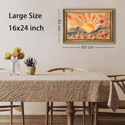 WZGZXU Gold Framed Wall Art Boho Wall Decor Sunset Canvas Art Sun Pictures Wildflower Paintings Landscape Prints Watercolor Artwork For Living Room Bedroom Office