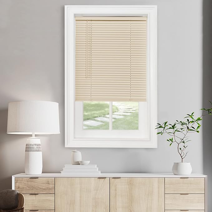 Cordless Light Filtering Mini Blind - 43 Inch Width, 64 Inch Length, 1" Slat Size - Alabaster - Cordless GII Morningstar Horizontal Windows Blinds for Interior by Achim Home Decor