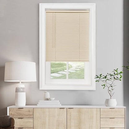 Cordless Light Filtering Mini Blind - 43 Inch Width, 64 Inch Length, 1" Slat Size - Alabaster - Cordless GII Morningstar Horizontal Windows Blinds for Interior by Achim Home Decor