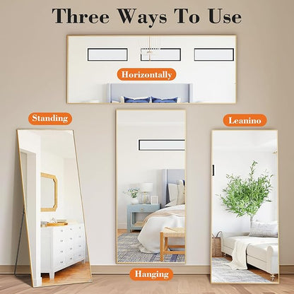 NEWBULIG Full Length Mirror, Full Body Floor Mirror with Aluminum Alloy Thin Frame, Wall or Standing Mirror for Bedroom, Living Room, Dressing Room