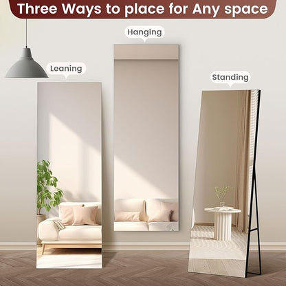 Kosmonia 58x18 Frameless Full Length Silver Coating Mirror w/Distortion Free, HD Reflection &Anti Desilvering, Tempered Glass, Easy Setup w/Stand, Wall/Standing