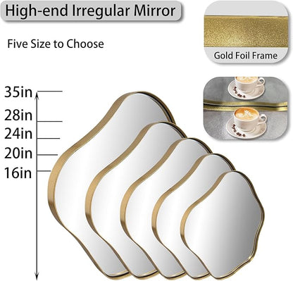 Gold Irregular Shaped Mirror, 35" Asymmetrical Mirrors for Wall, Large Scalloped Mirror Decorative, Modern Wavy Round Mirrors for Living Room Bathroom Bedroom Hallway Entryway Fireplace