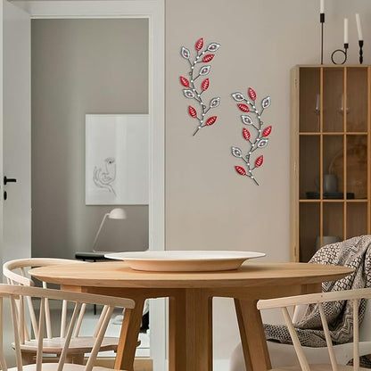 sxnzequnze 2 Sets Leaf Wall Art for Home Metal Bling Rhinestones Ready to Hang Tree Branch Leaves Olive Vine Wrought Iron Hanging Sculpture Pieces Wall Decor Pcs - 16.5in