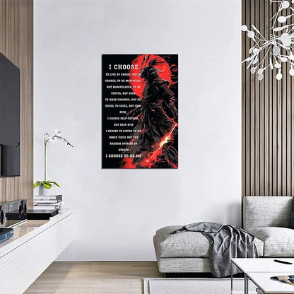 Armored Samurai Wall Art I Choose to Live by Choice Canvas Prints Vintage Japanese Artwork Black Motivational Poster Inspirational Quotes Painting for Men Bedroom Living Room Office (28''W x 44''H)