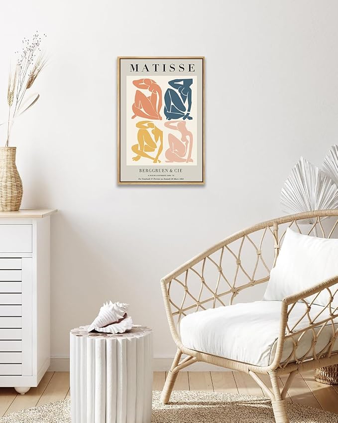 Zzuyi Henri Matisse Abstract Art Wall Decor, Danish Pastel Room Decor Aesthetic, Boho Wall Art - 16''x24'' Natural Framed