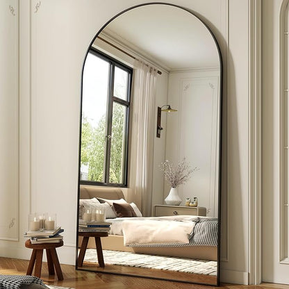 XRAMFY 86"x40" Arched Full Length Mirror Floor Mirrors with Aluminum Alloy Frame Free-Standing Wall Mounted Floor Mirrors or Large Dressing Mirror, Black Mirror Full Length