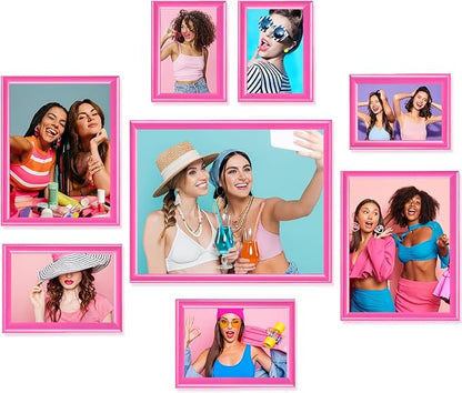 Suzile 8 Pc Picture Frames - Solid Colored Photo Frame Gallery Wall Set, Multiple Sizes (Pink)
