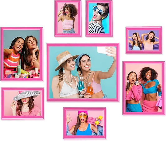 Suzile 8 Pc Picture Frames - Solid Colored Photo Frame Gallery Wall Set, Multiple Sizes (Pink)