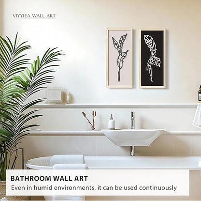 VIYYIEA Wooden 3d Floral Bathroom Wall Decor, Ready-to-Hang Framed Wall Art For Living Room, Bedroom and Office, Boho Botanical Farmhouse Decoration, Lightweight but Valuable Gift (7x16 In, set of 2)