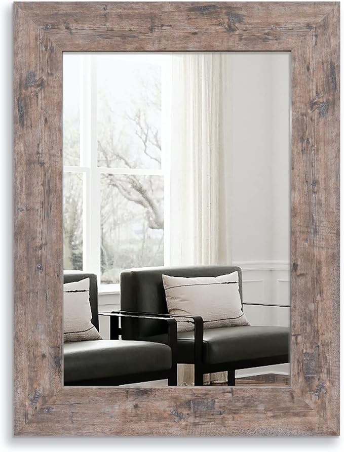 Syndra Wood Mirror with Frame, Rustic 24X32 Inch Wall Mounted Vanity Mirror with Large Wood Frame, Farmhouse Bathroom Mirror for Bedroom, Living Room, Entryway Wall Decor(Natural)
