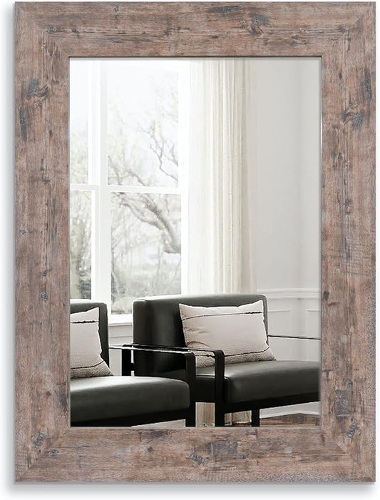 Syndra Wood Mirror with Frame, Rustic 24X32 Inch Wall Mounted Vanity Mirror with Large Wood Frame, Farmhouse Bathroom Mirror for Bedroom, Living Room, Entryway Wall Decor(Natural)