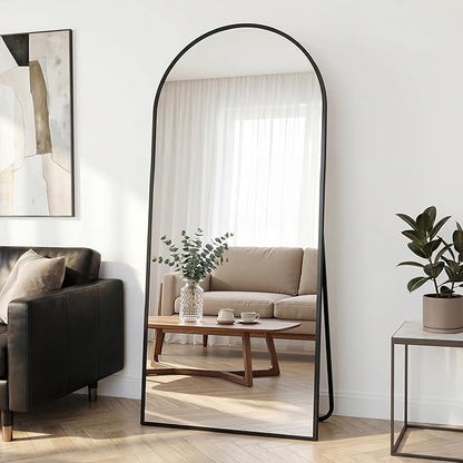Full Length Mirror, 71"x27" Arched Floor Mirror Freestanding, Floor Standing Full Body Mirror with Stand for Bedroom, Hanging Mounted for Living Room Cloakroom, Black