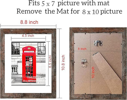 8x10 Picture Frame Rustic Brown Set of 6,Display Pictures 5x7 with Mat or 8x10 Without Mat for Wall Mounting or Table Top Display, Photo Frames Collage for Wall