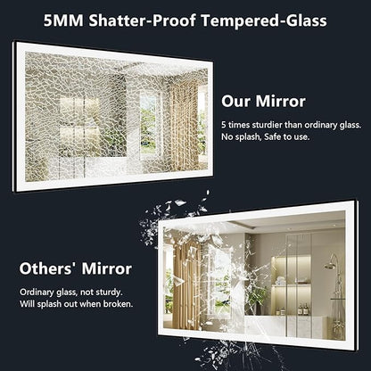66x36 Inch LED Bathroom Mirror with Lights (Front Lit and Backlit) Black Framed Lighted Vanity Mirror for Bathroom Wall Dimmable Anti-Fog Memory Tempered Glass Horizontal/Vertical