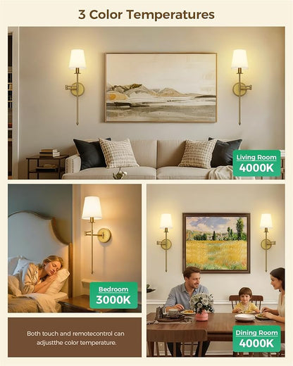 Joosenhouse Battery Operated Wall Sconces (Set of 2), Wireless Dimmable Wall Lights, 9 RGB Color Options, 24.8-inch Brass Indoor Wall Lamps, for Decorating bedrooms, Living Rooms, and hallways