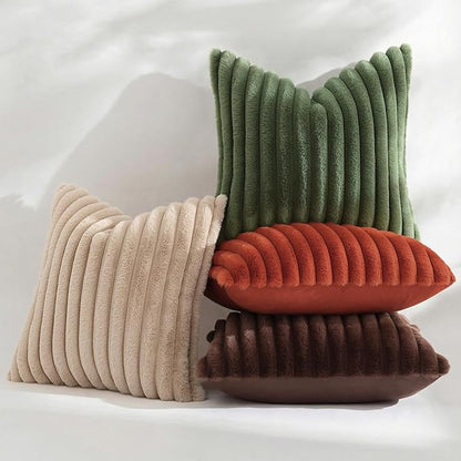 decorUhome Cozy Faux Fur Throw Pillow Covers 26x26 Set of 2 Decorative Soft Plush Striped Modern Farmhouse Boho Couch Euro Sham Pillow Cases with Velvet Back for Sofa Bed Living Room, Rust